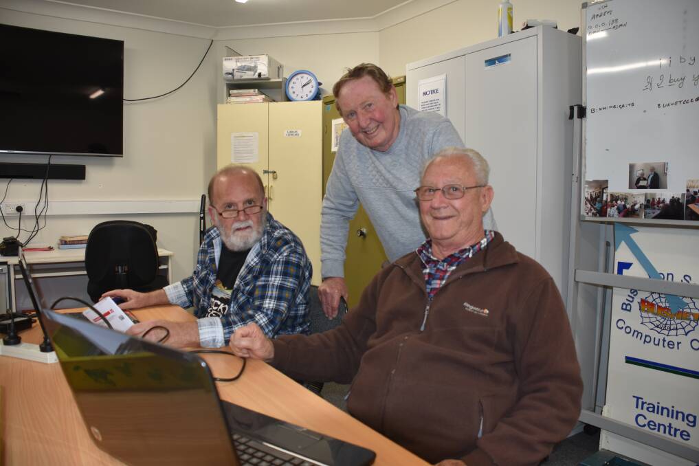 Electronic age: Bill Whipp, Peter Ralph and Colin Phillips from the Busnet Computer Club at Busselton Senior Citizen's Centre are helping older residents navigate digital technology. Photo: Emma Kirk.