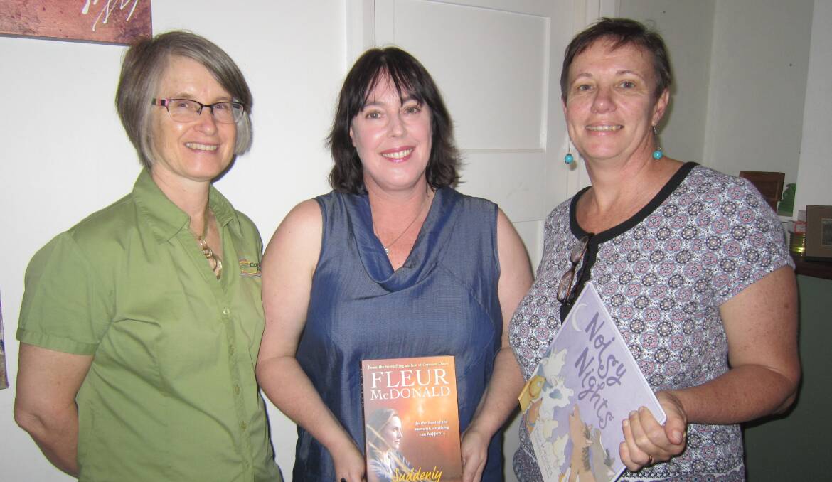 Western Australian author Fleur McDonald talked about her new book and the writing process recently in Darkan thanks to funding from writingWA. Pictured from left is Jacki Bunce, Fleur McDonald and Pam Stockley.
