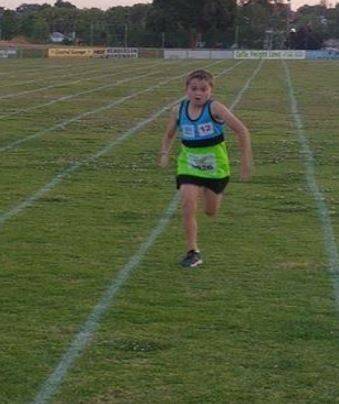 On the run: Sam Kippin, under 12, ran his 1500 metre race in 6:47:18.