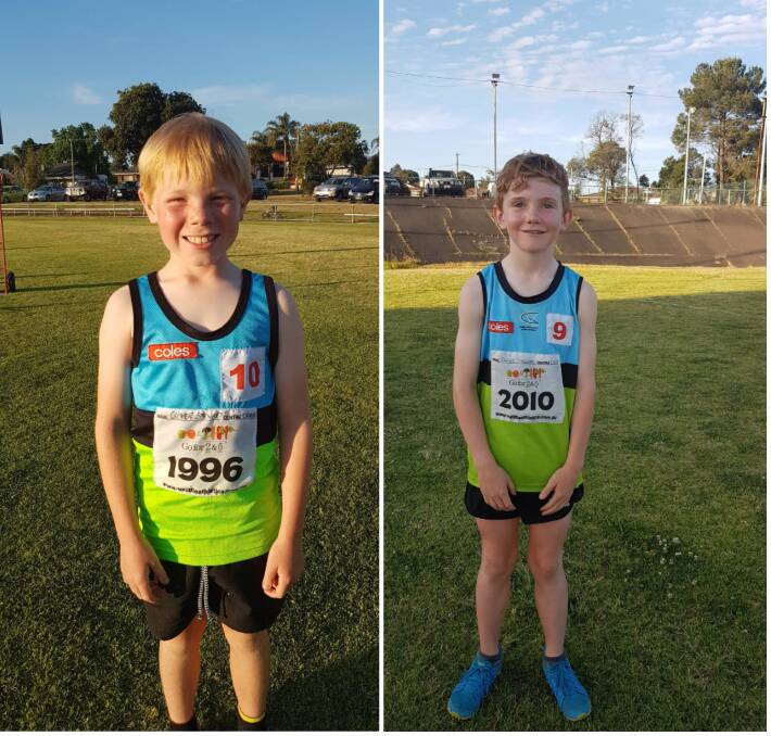 All in the family: Cousins, and Collie Little Athletics participants, Oliver and Xavier Stewart continue to break personal bests and centre records. Photo: Amanda Carter.