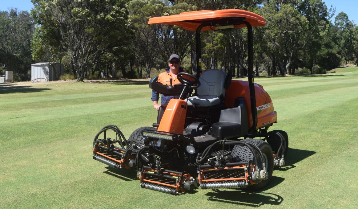 Collie Golf Club course superintendent Doug Bayley with one of the club’s new mowers. Photo: Ashley Bolt.