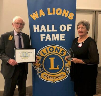 Collie Lions Club and fellow Hall of Fame members Jeff Needham and Lyn Mitchell accepted Bill Weir's WA Lions Hall of Fame membership. Photo: supplied 