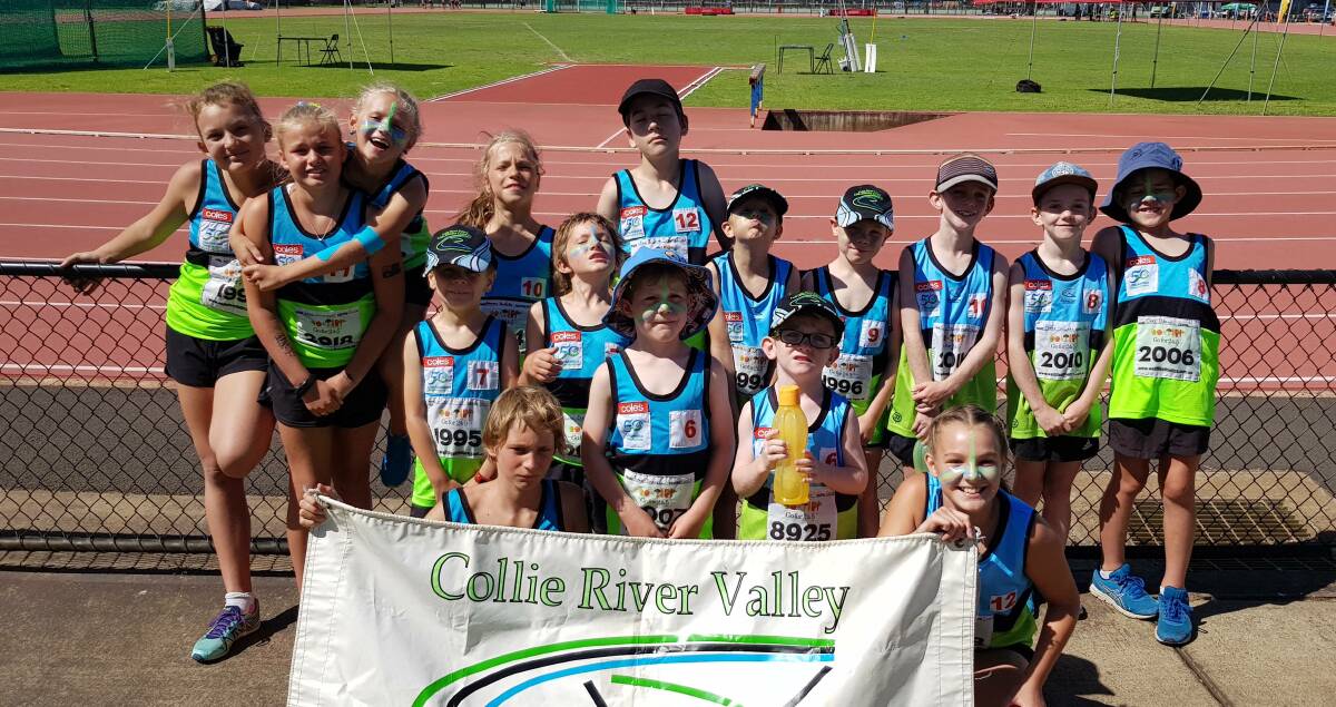 Members of the Collie River Little Athletics Club, who picked up 18 medals at the Country Championships in Perth. Photo supplied.
