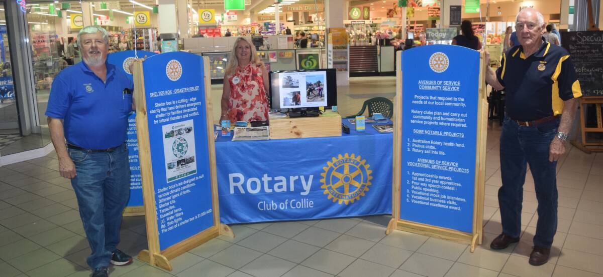 Rotary Club of Collie membership director John Vlasich, secretary Donna Davies and ex-president Doug Gulvin with the pop-up display.