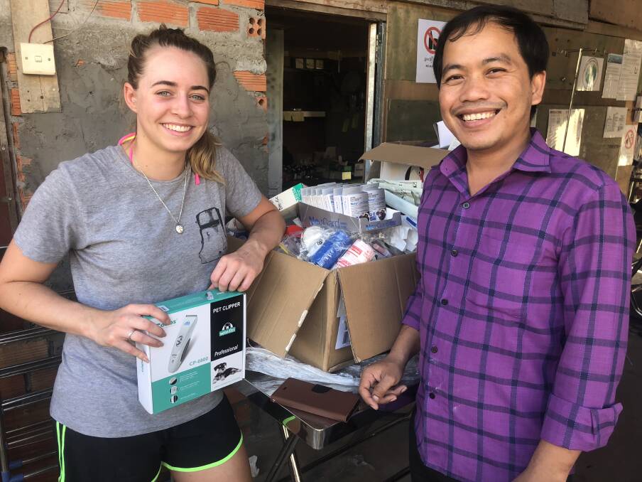 Beckie Read recently spent 10 days volunteering as a vet in Cambodia, taking more than 70kg of medical supplies with her. Photos supplied.