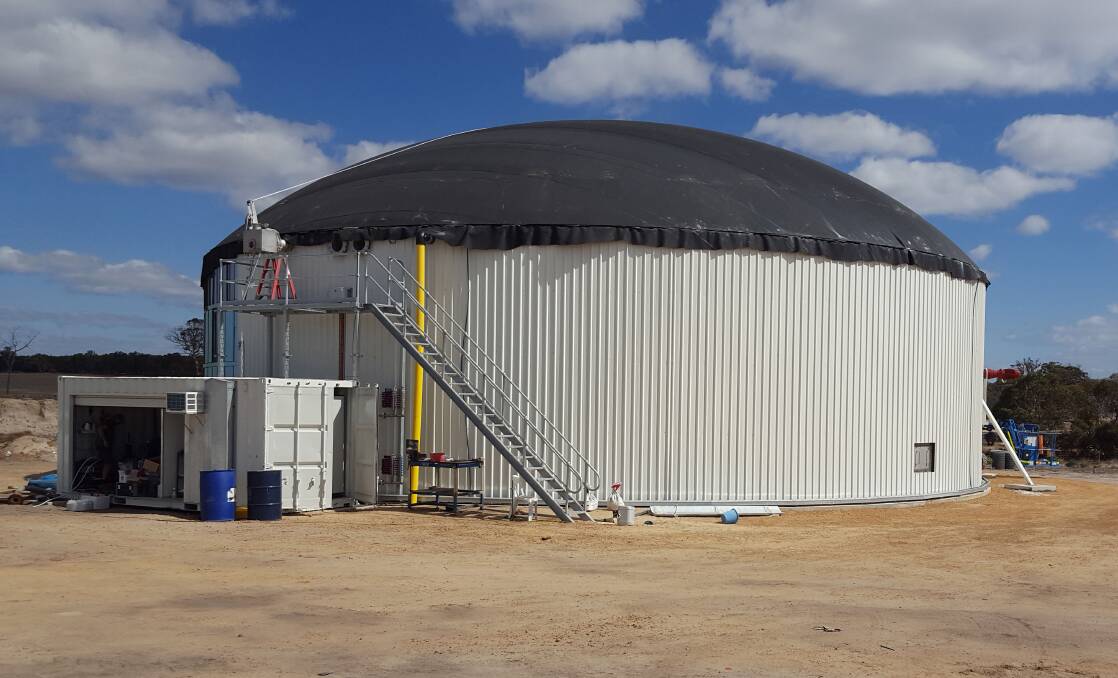 A biodigester installed at a piggery near Kojonup provides all the
business’s power needs from pig waste. Photo supplied.