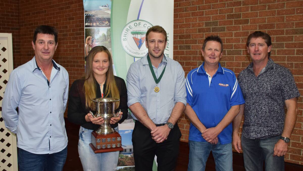 Darren O'Brien, An-ne Pelser, Shaun Pianta, Jamie Moloney and Brendon Retzlaff were all recognised at the Shire of Collie sport awards on Friday. Photo: Ashley Bolt