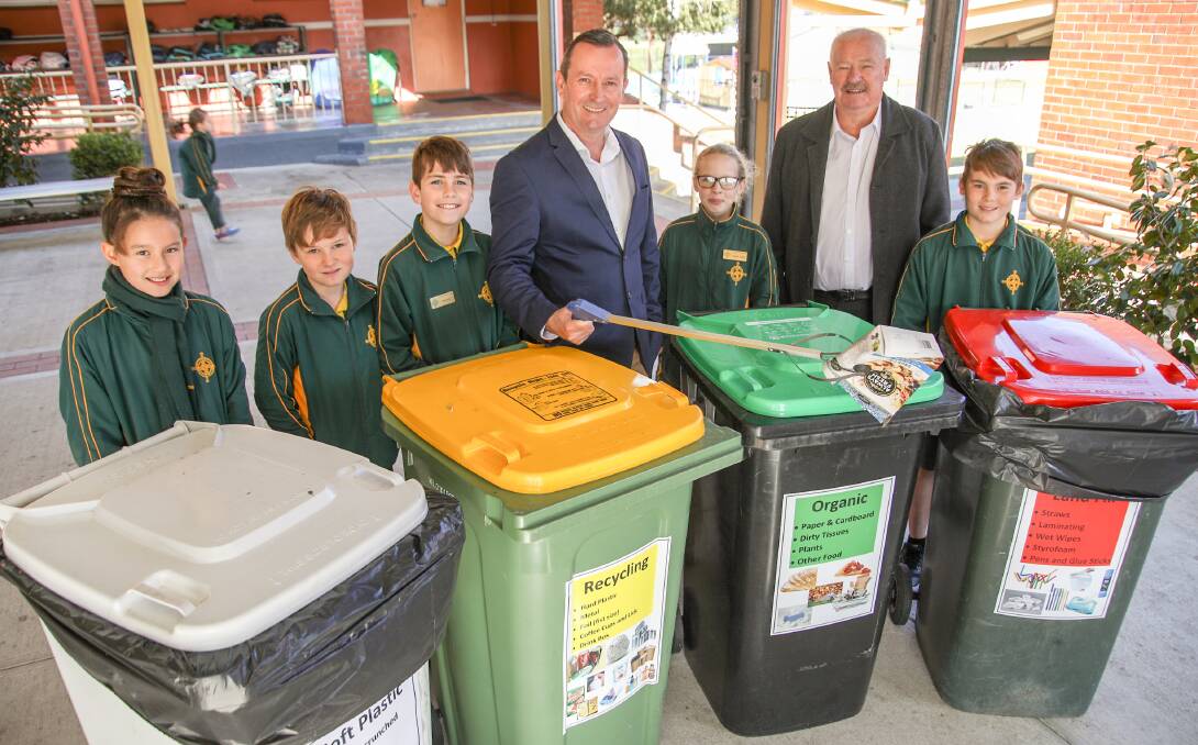 Premier Mark McGowan and Collie-Preston MLA Mick Murray visited St Brigid's School to congratulate the school's Environment Ministry on its waste reduction. Photo: supplied