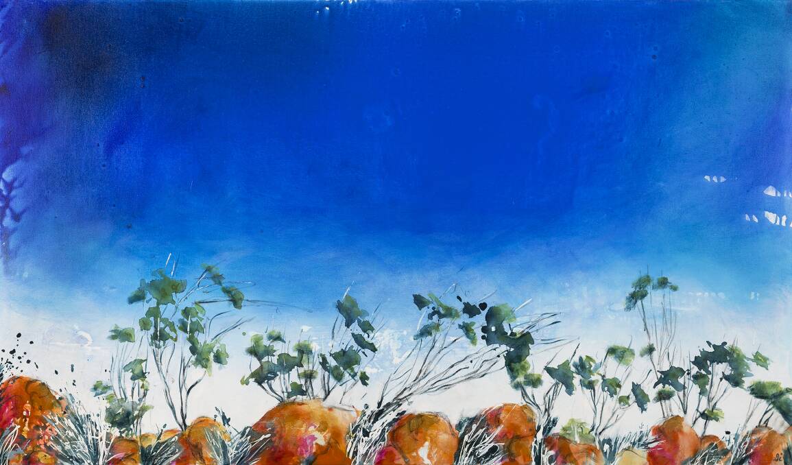 Well-known West Australian artist Di Taylor's artwork, titled 'Blue Sky Country', which will be on show at the Collie Art Gallery until December 17. Ms Taylor noted open skies of Australia's rural communities as the inspiration for the exhibit.