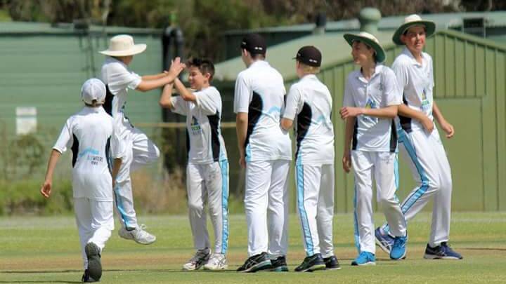 The Year 8 cricket team celebrate the fall of a wicket against Dalyellup Beach Black. Photo: Supplied.