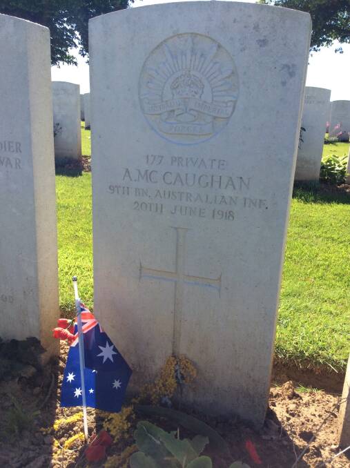 Grave bearing Alexander’s name, Courcellette British Cemetery, France. Photo: supplied. 
