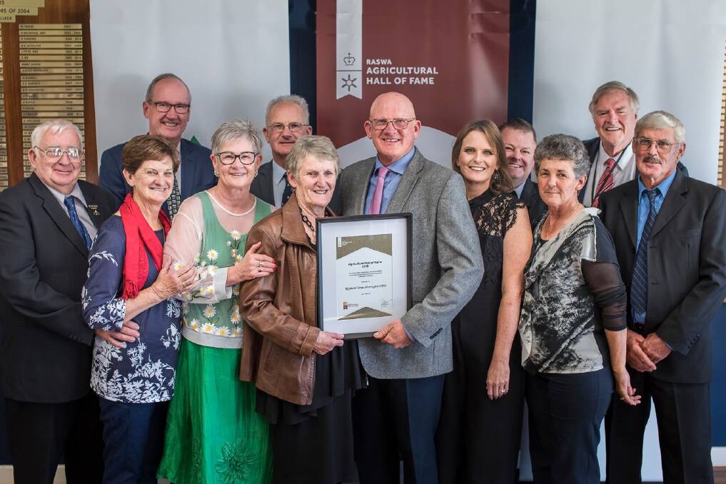 ALL SMILES: Ray Harrington with friends, family and WA Governor Kim Beazley (back, right) being inducted into the Agricultural Hall of Fame on Tuesday, May 14. Photo: Supplied