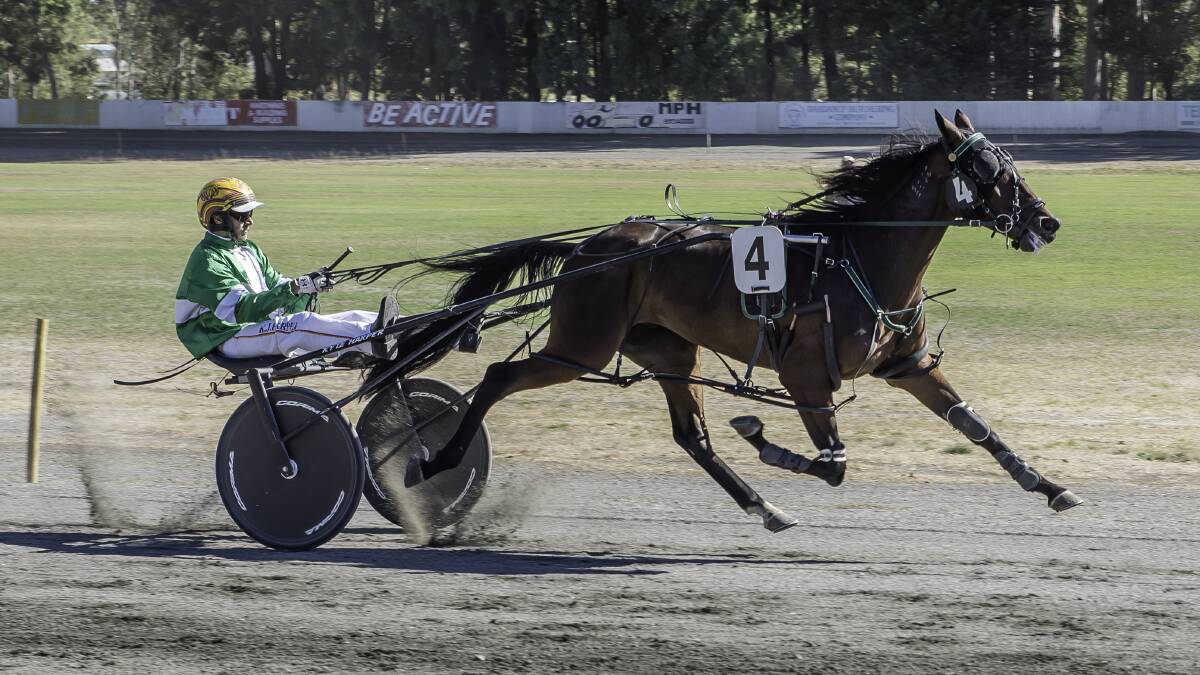 Collie Concreting Pace: No. 4 Euphoric Moment winning for Errol Ashcroft and Kyle Harper. Photo: Jessica Ashcroft.