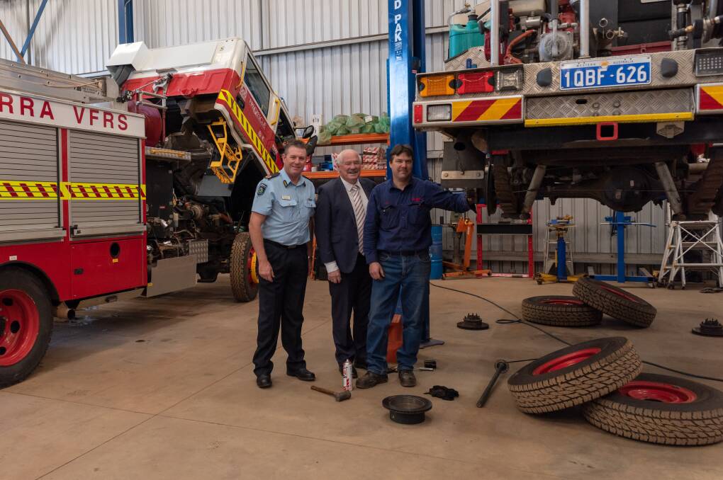 DFES Superintendent South West Peter Norman, Collie-Preston MLA Mick Murray and South West Fire mechanic Alex Henke. Photo: Supplied