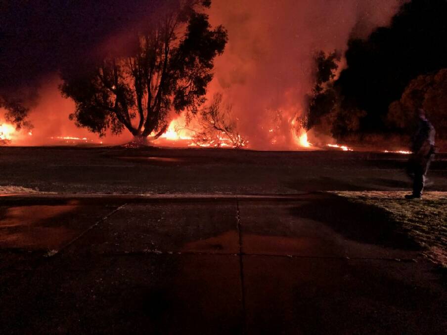 A fire believed to have been deliberately lit burnt parts of the Collie Golf Course last night, February 17. Photo: supplied. 
