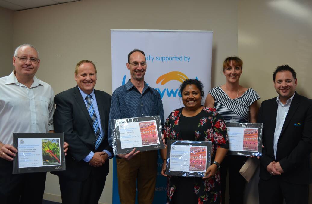 Gifting the South West: Bunbury MLA Don Punch presented Foster Family Care, Astronomical Society, Investing in Our Youth and Bunbury Multicultural Group with their Lotterywest grants. Photo: Jemillah Dawson. 