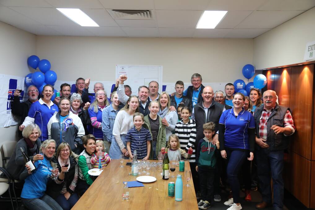 Celebration: Liberal MP Rick Wilson celebrates with family, staff and supporters in Albany after a third-consecutive win in O'Connor. Photo: Supplied.