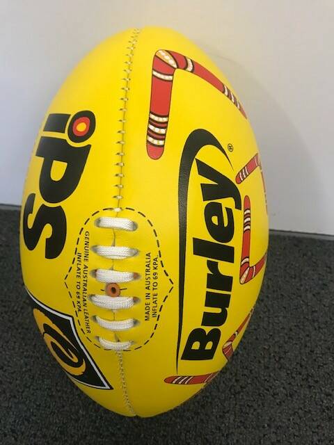 The football that will be used during the IPS Indigenous Round when Carey Park host Collie in round seven. Photo supplied.