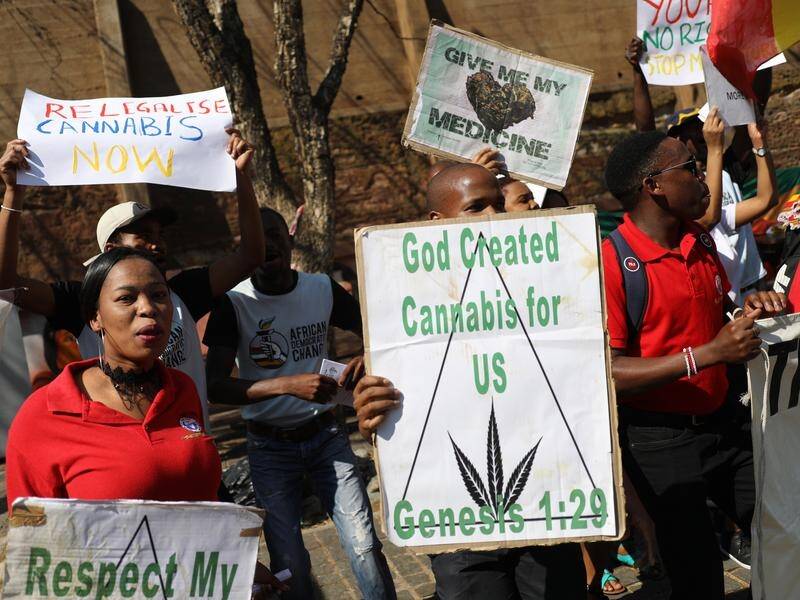 Supporters celebrate after a court ruled that the personal use of cannabis in South Africa is legal.