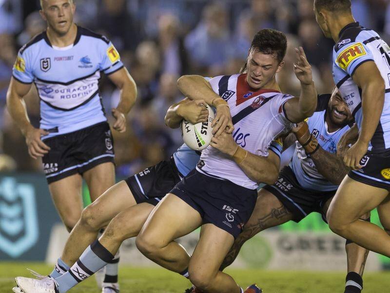 Sydney Roosters' Joseph Manu in action against Cronulla in round five of the NRL.