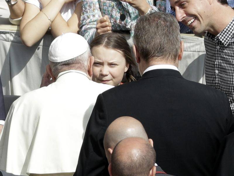 Thunberg arrived late for Francis' general audience and took her seat in the VIP section.