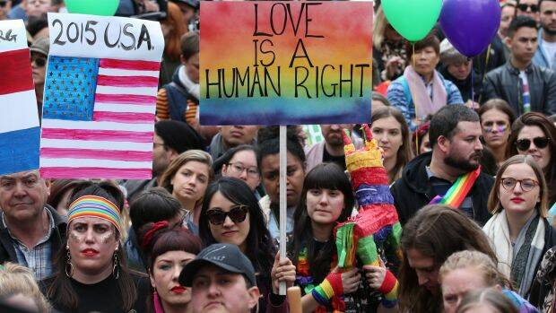 Supporters join in the marriage equality rally in Melbourne. Photo: AAP
