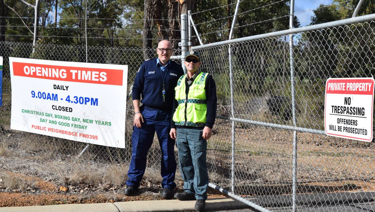 No trespassing: Collie Police Senior Sergeant Heath Soutar with Shire of Collie ranger Leigh O'Connor. Photo: Shannon Wood. 