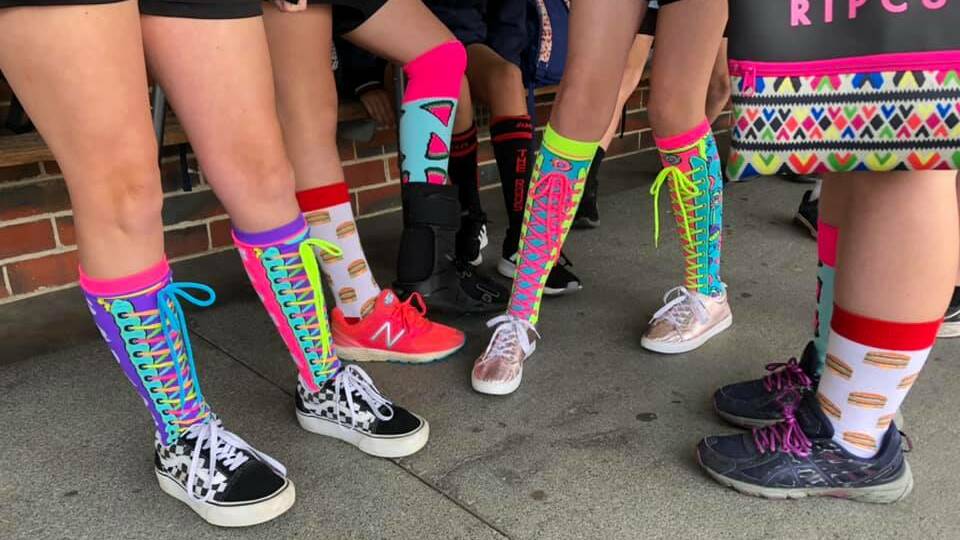 Colourful Collie: Year seven students showing off their wacky socks last week. Photo: Collie Senior High School.