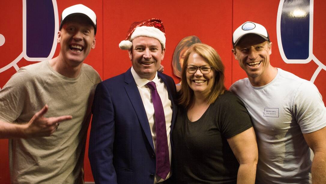 Road trip: Nathan, Nat and Shaun with Premier Mark McGowan at the beginning of their road trip. Photo: Supplied.