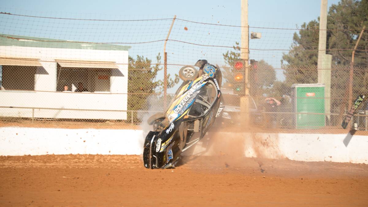 An airborne vehicle paused the race, however the driver walked away safe.