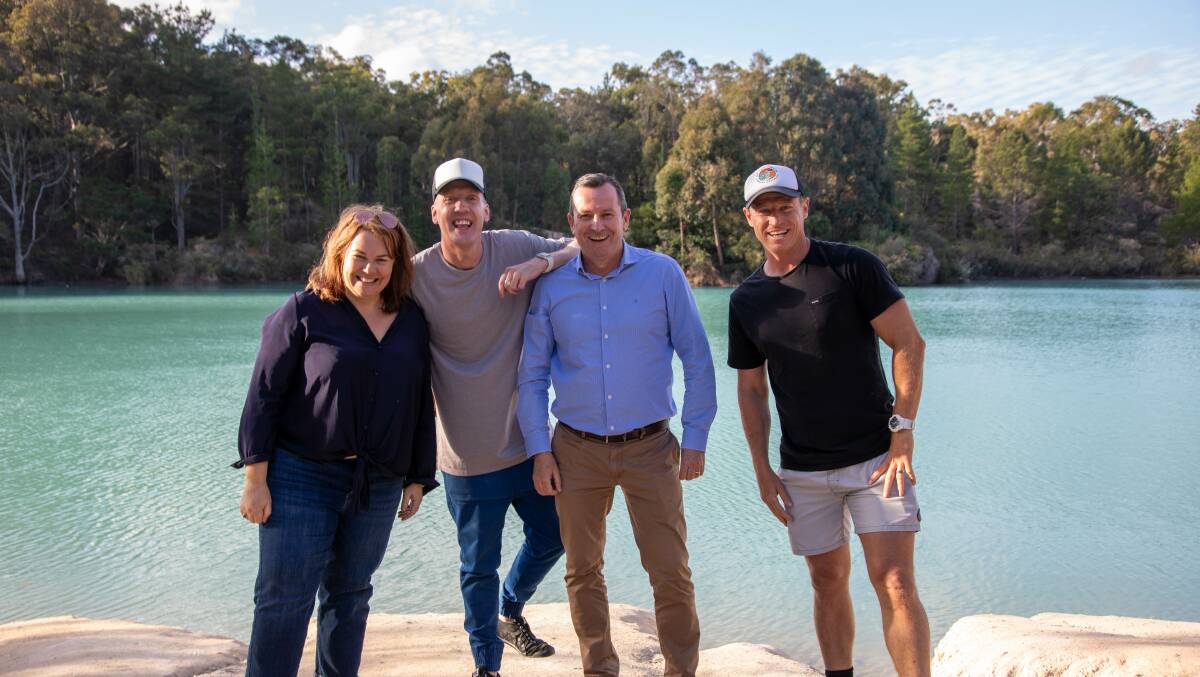 Collie highlighted: Premier Mark McGowan took Nova's Nathan, Nat and Shaun to the picturesque Black Diamond Lake. Photo: Supplied.
