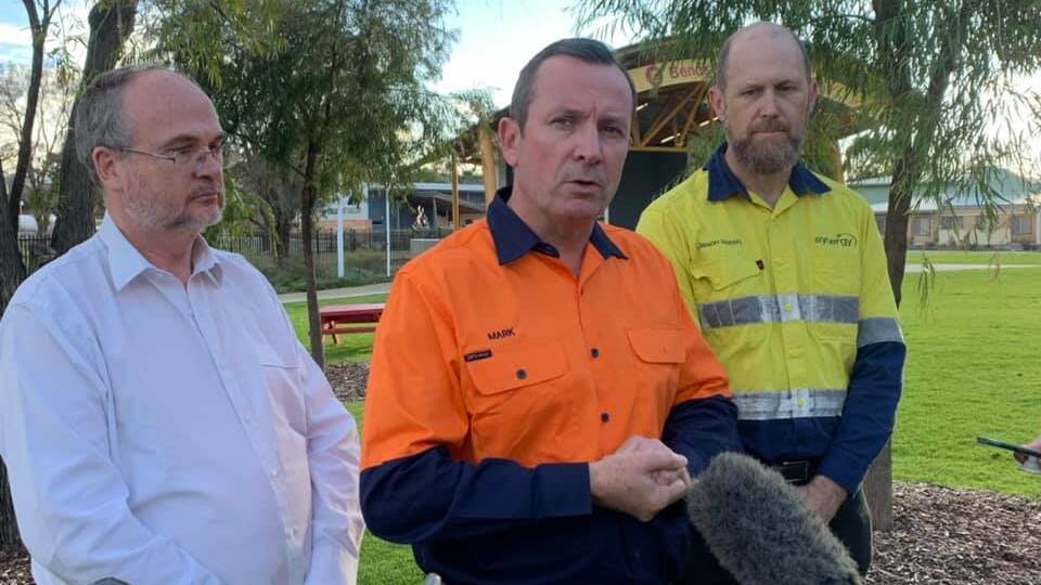 Closing Coal: Premier Mark McGowan with Synergy chief executive officer Jason Waters at the closure announcement this month. Picture: Taylar Amonini.