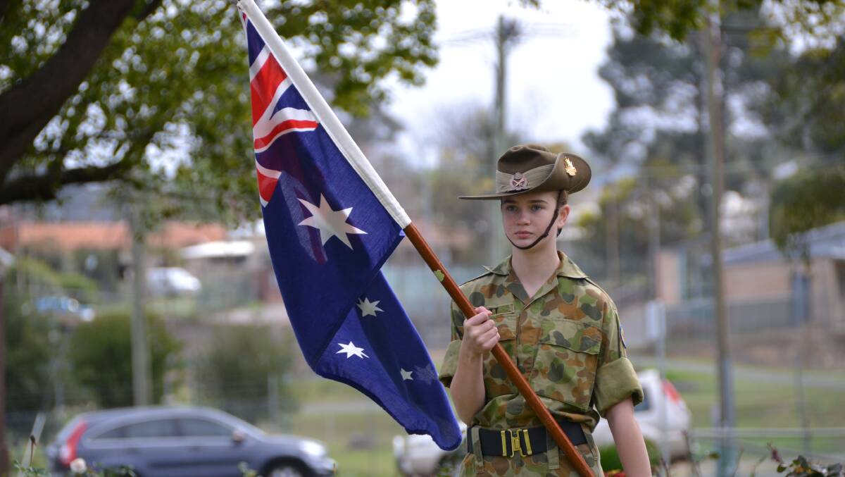 Vets Remembered: Paige Scott, 14, of the 515 Australian Cadet Unit at Vietnam Veterans Day in Collie. Picture: Taylar Amonini.