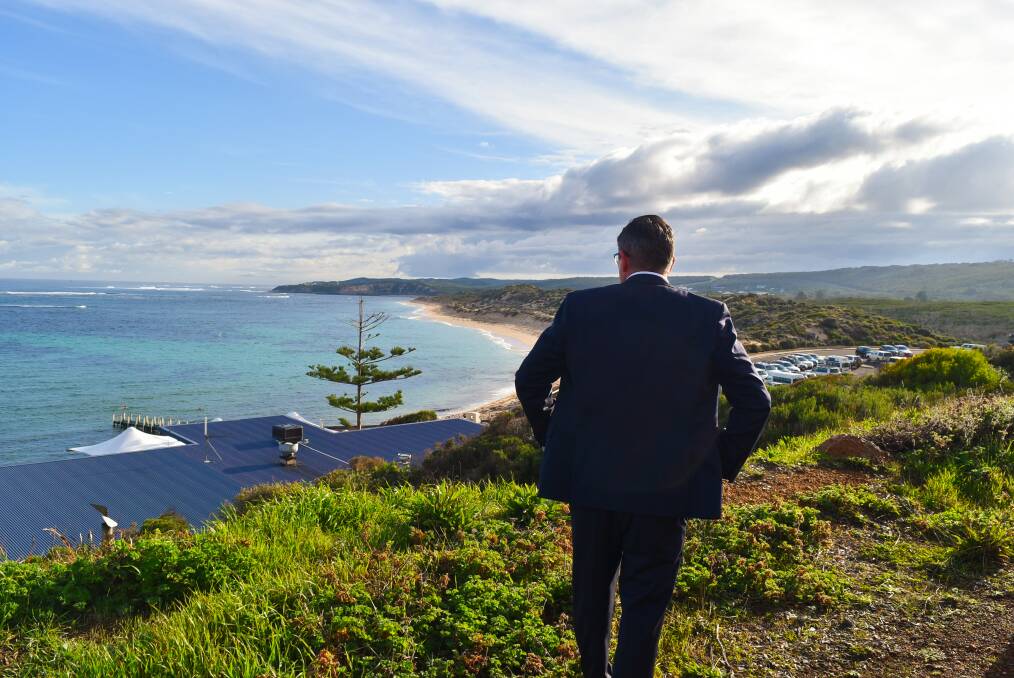 Million dollar views: WA Premier Mark McGowan surveys the Gnarabup coastline where a new 120 room resort is set to open in 2023. Photo: Nicky Lefebvre