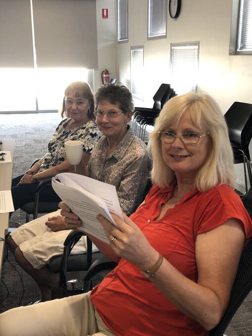 Putting pen to paper: Enjoying the writing workshop were (left to right) Marie Lloyd, Lyn White and Maxine McKenzie. Photo: supplied.