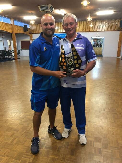 Super bowler: John Wilkie (right) from Darkan Agri in Darkan, recently won the Everest of Bowls Pro-Am with special guest partner Australian National player Jesse Norhono. Photo: Supplied.