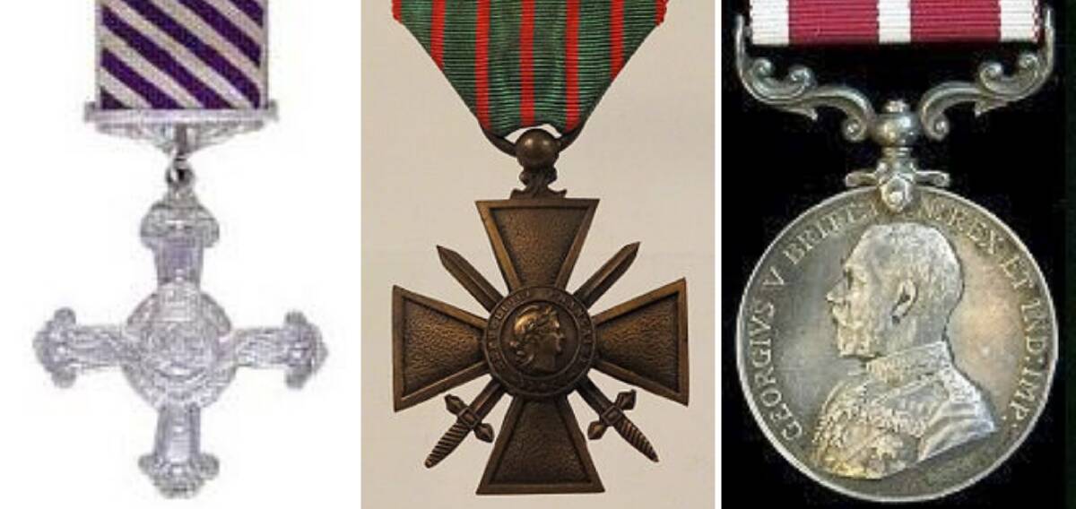 Medals of honour: Distinguished Flying Cross; the French Croix de Guerre; and Meritorious Service Medal. Photos: Supplied.