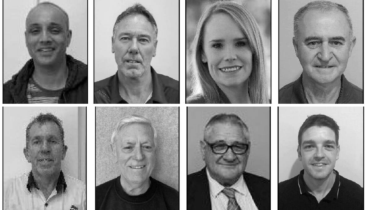 2019 Shire of Collie Council candidates: Top row (L to R): Gary Faries, Brett Hansen, Elysia Harverson, Joe Italiano. Bottom row (L to R): John Kearney, Ian Miffling, John Piavanini and Brent White. Photos: Supplied.