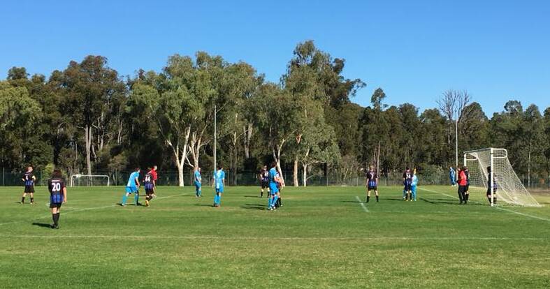 Top of the ladder: Collie Power men's team on the pitch against Eaton Dardanup on Sunday. Photo: supplied.