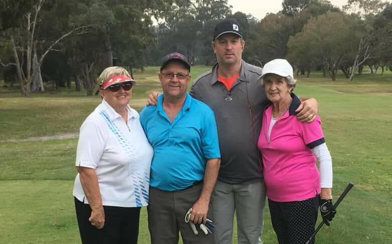 Friendly competiton: The play off group for the mixed Foursome Championship Vicki Graham, Dean Rakich, Colin Giblett and Bev Moyses. Photo: supplied.