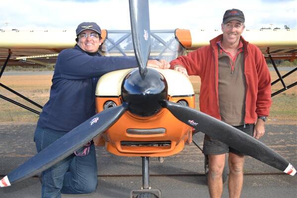 DIY PROJECT: Julie Hands and Ian Wells, who arrived at the Collie airstrip last week in a plane they assembled at their Queensland home.  