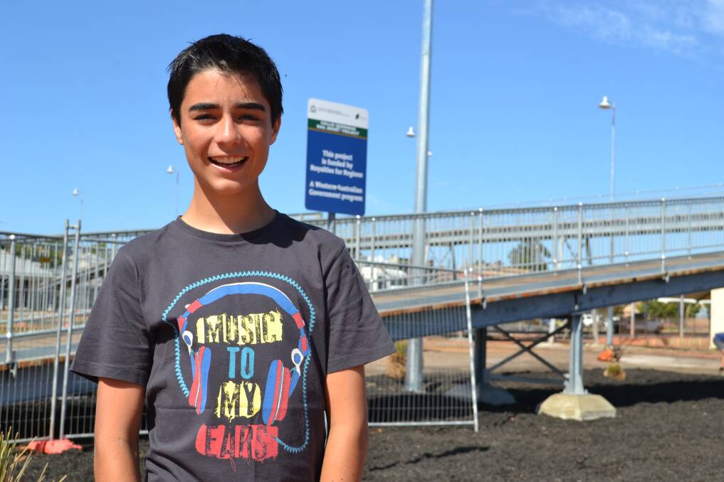 Rising star: Presley Massara is never too busy to visit his Nanna Eileen in Collie and was excited to see the newly-opened footbridge in use.
